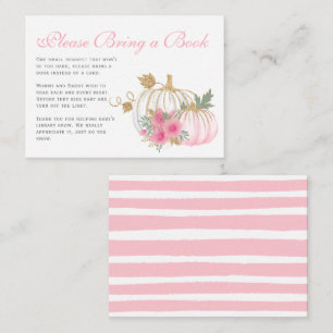 Carte D'accompagnement Baby shower Citrouille rose et or Apportez un livr