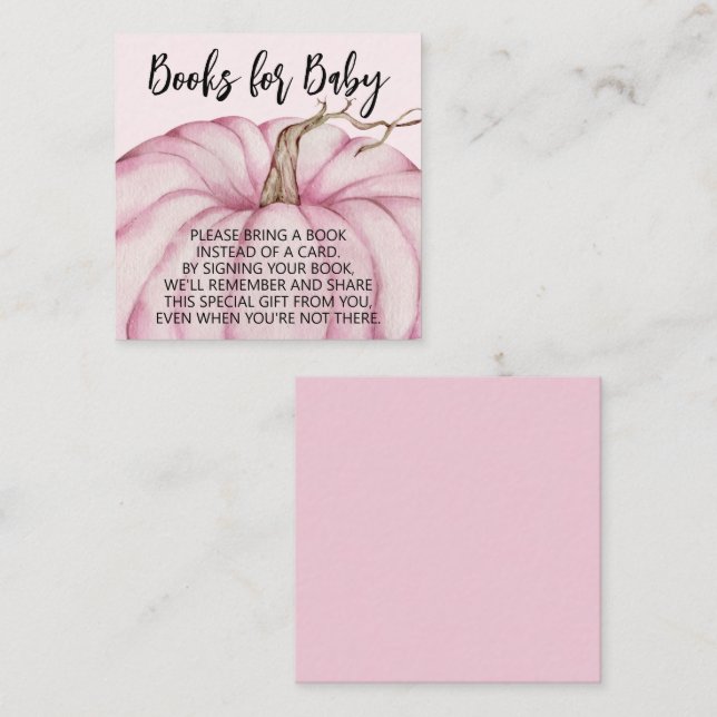 Carte D'accompagnement Baby shower Citrouille rose Livres pour bébé (Devant / Derrière)