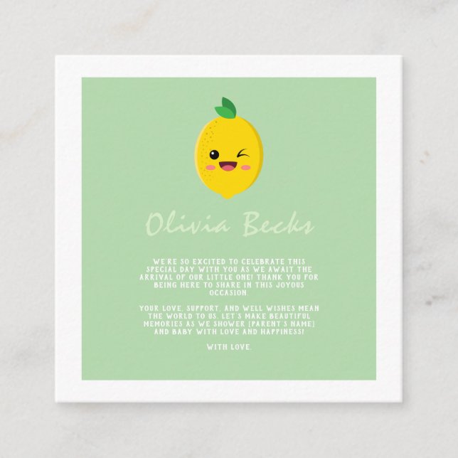 Carte D'accompagnement Baby shower Citrus Lemon (Devant)