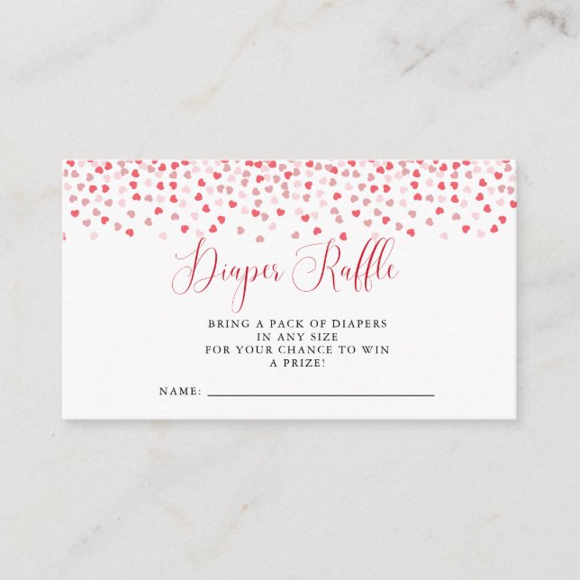 Carte D'accompagnement Baby shower Coeurs rouges rose moderne Raffle de c (Devant)