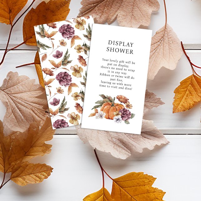 Carte D'accompagnement Baby shower d'affichage citrouille (Fall Display Shower Enclosure Card for Baby Shower Bridal Shower Pumpkins Floral Pattern)