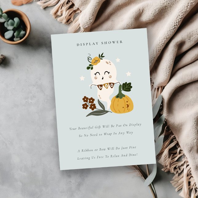 Carte D'accompagnement Baby shower d'affichage Halloween Cute Blue Ghost  (Créateur téléchargé)