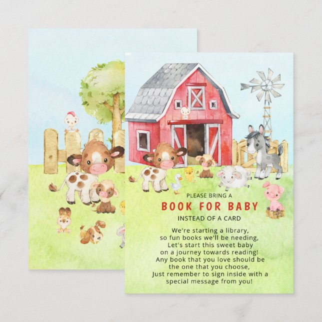Carte D'accompagnement Baby shower d'amis de Cute Barnyard (Devant / Derrière)