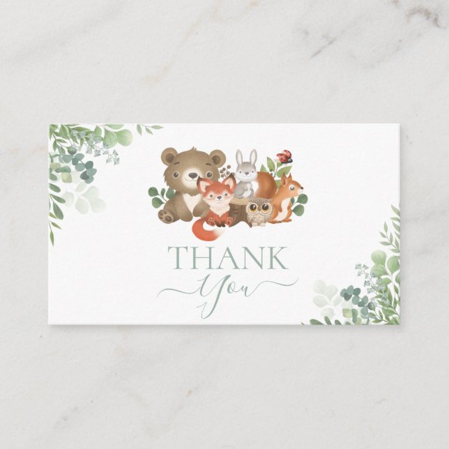 Carte D'accompagnement Baby shower d'animaux de forêt Merci d'anniversair (Devant)