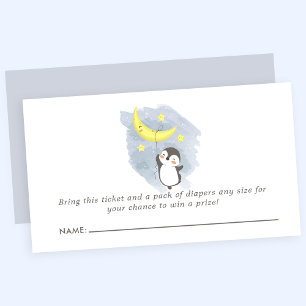 Carte D'accompagnement Baby shower d'aquarelle de lune de pingouin Raffin