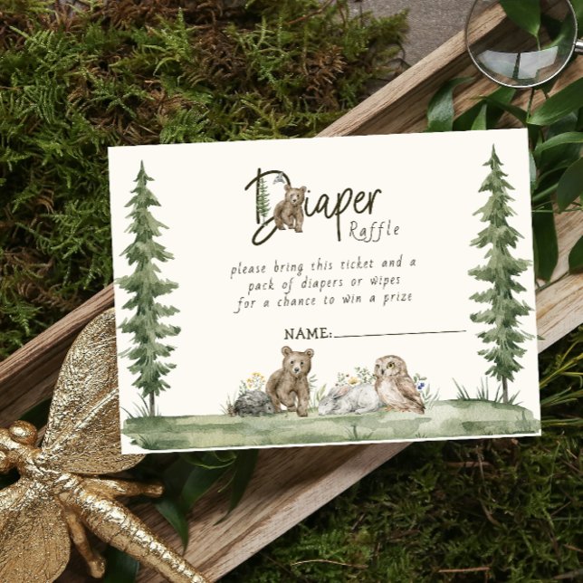 Carte D'accompagnement Baby shower d'aquarelle en bois de feuillage (Diaper Raffle Baby Shower)