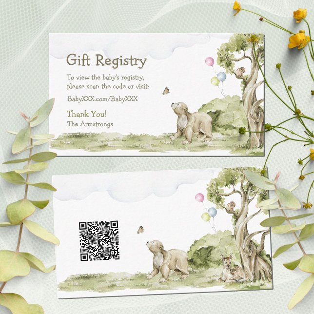 Carte D'accompagnement Baby shower d'attente avant attente du registre de (Bearly Wait Cute Bear Watercolor Baby Show QR Code Enclosure Card ©Susanne Sachers - Sunny Mind 🌞)