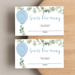 Carte D'accompagnement Baby shower de ballon bleu Eucalyptus devinez comb