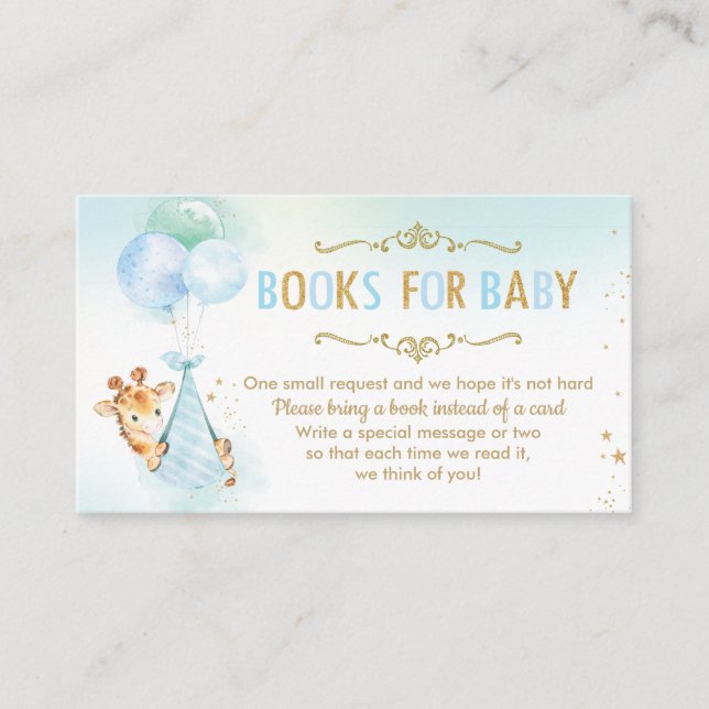 Carte D'accompagnement Baby shower de ballons de girafe Apportez un livre (Devant)