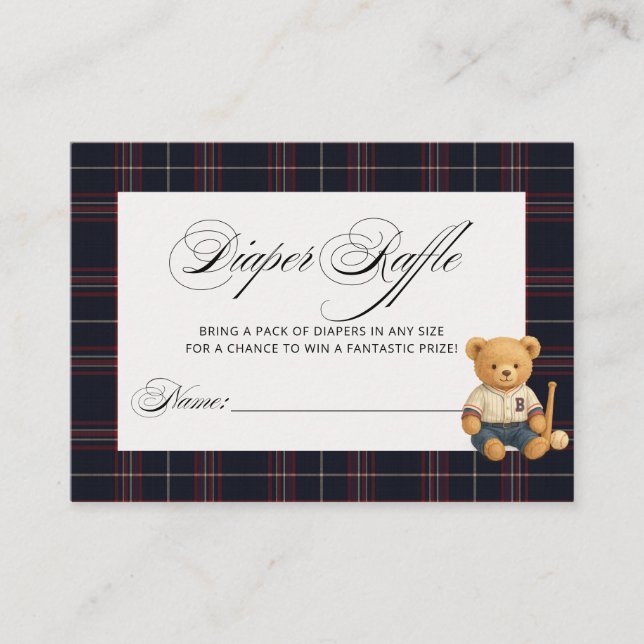 Carte D'accompagnement Baby shower de baseball Preppy Bear Raffle (Devant)