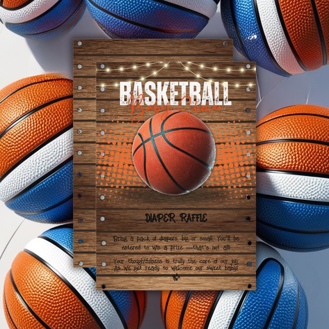 Carte D'accompagnement Baby shower de basket-ball orange rustique (Créateur téléchargé)