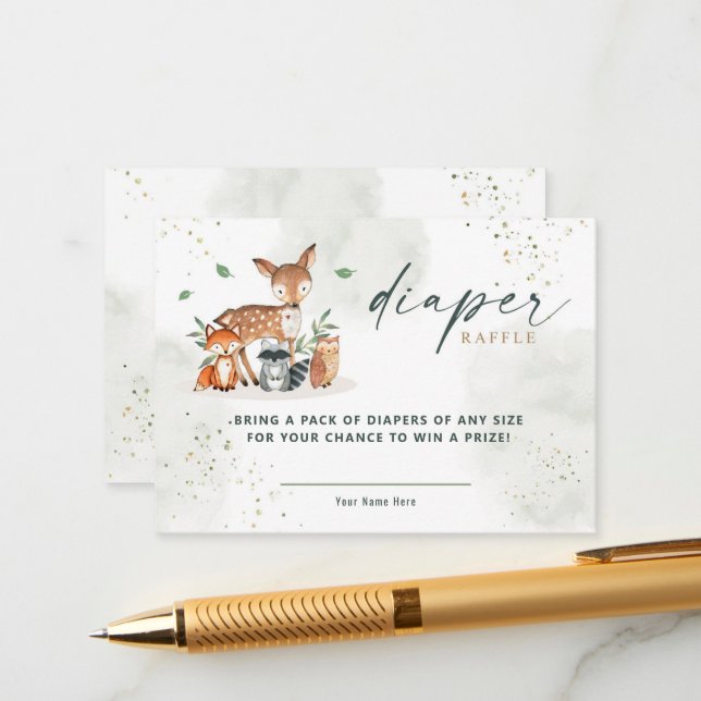 Carte D'accompagnement Baby shower de bois verdoyant Raffle (Devant/Arrière en situation)