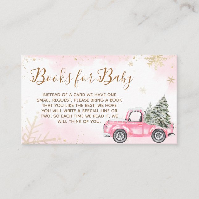 Carte D'accompagnement Baby shower de camion rose d'hiver Livres pour béb (Devant)
