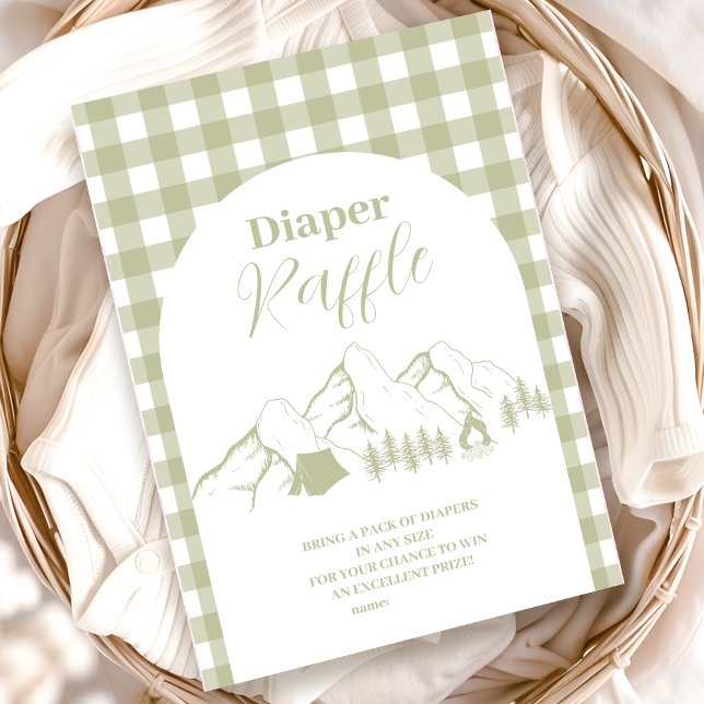 Carte D'accompagnement Baby shower de camping vert Diapper Raffle (Créateur téléchargé)