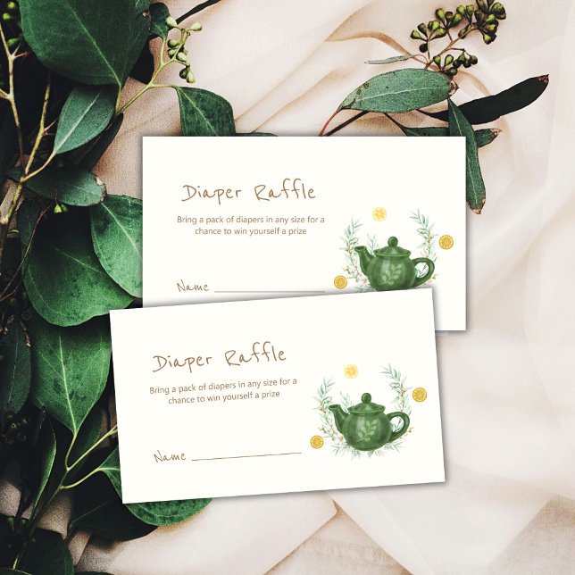 Carte D'accompagnement Baby shower de carafe à café orange vert (Greenery Orange Tea Diaper Raffle Baby Shower Enclosure Card)