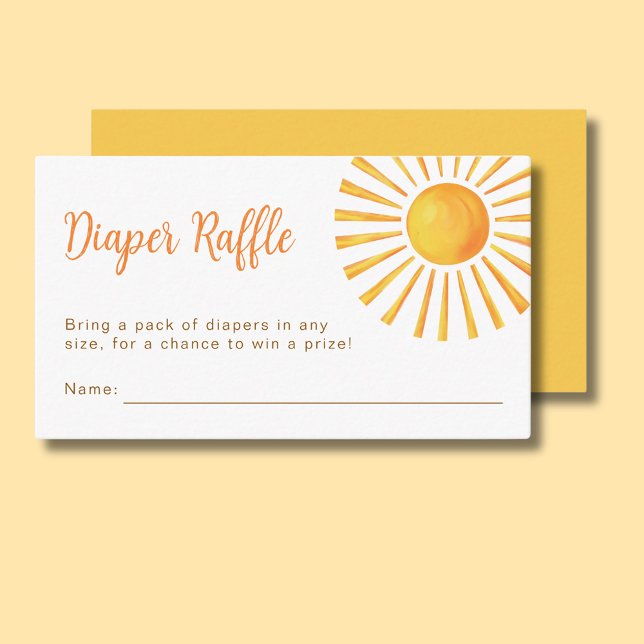 Carte D'accompagnement Baby shower de carafe de couches de soleil (A little ray of sunshine yellow baby shower enclose card for diaper raffle)