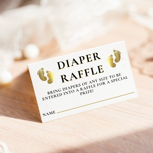 Carte D'accompagnement Baby shower de carafe doré (Golden Footprint Diaper Raffle Baby Shower Enclosure Card)