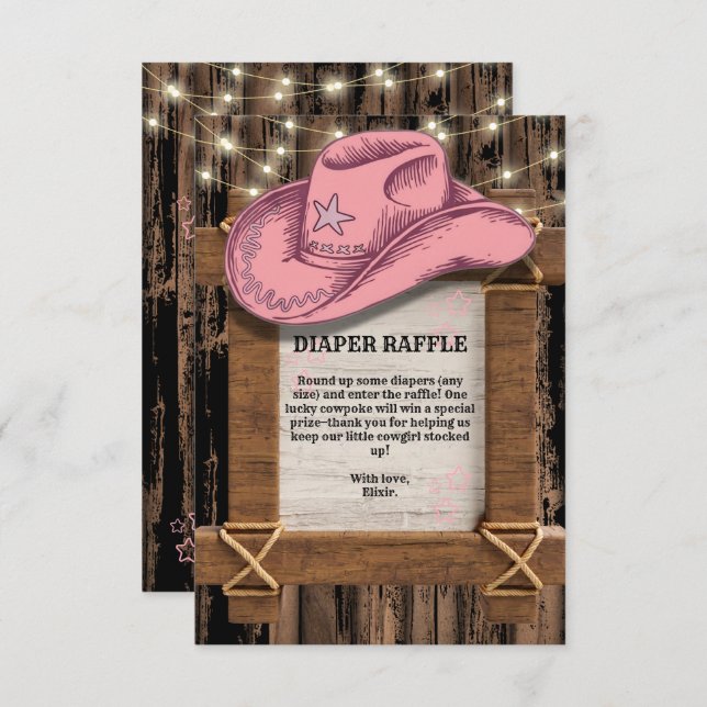 Carte D'accompagnement Baby shower de Casquette Russe Rose Cowgirl (Devant / Derrière)
