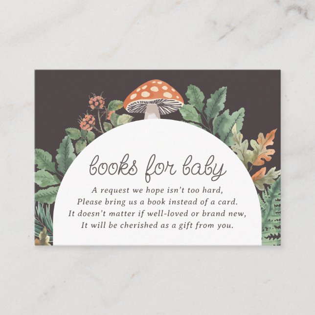 Carte D'accompagnement Baby shower de champignons Woodland Livres pour bé (Devant)