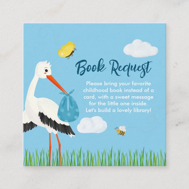 Carte D'accompagnement Baby shower de cigogne bleu rustique (Devant)