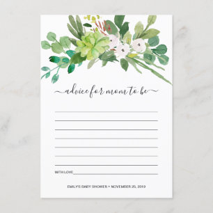 CARTE D'ACCOMPAGNEMENT BABY SHOWER DE CONSEILS EN COULEUR D'EAU FOLIAGE S