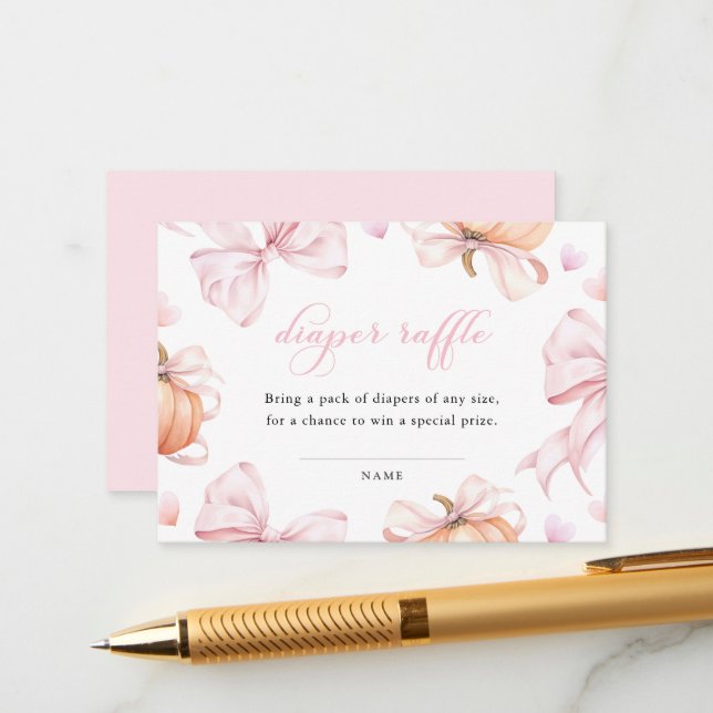 Carte D'accompagnement Baby shower de couche citrouille Pink Bow (Devant/Arrière en situation)
