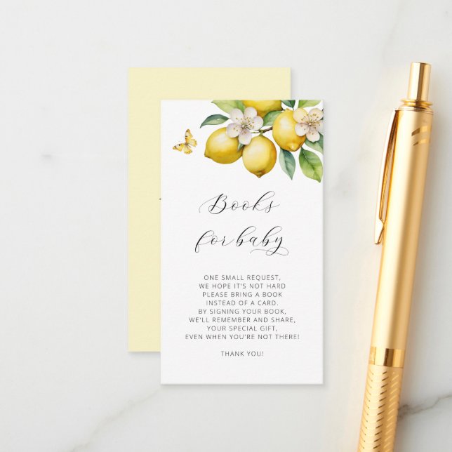 Carte D'accompagnement Baby shower de demande de carnet d'aquarelles Citr (Devant/Arrière en situation)