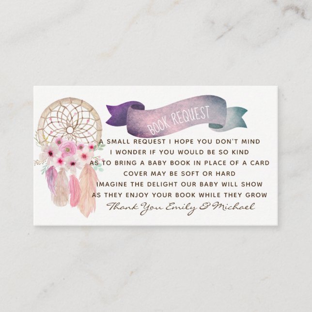 Carte D'accompagnement Baby shower de demande de livre - Boho Poem Invita (Devant)