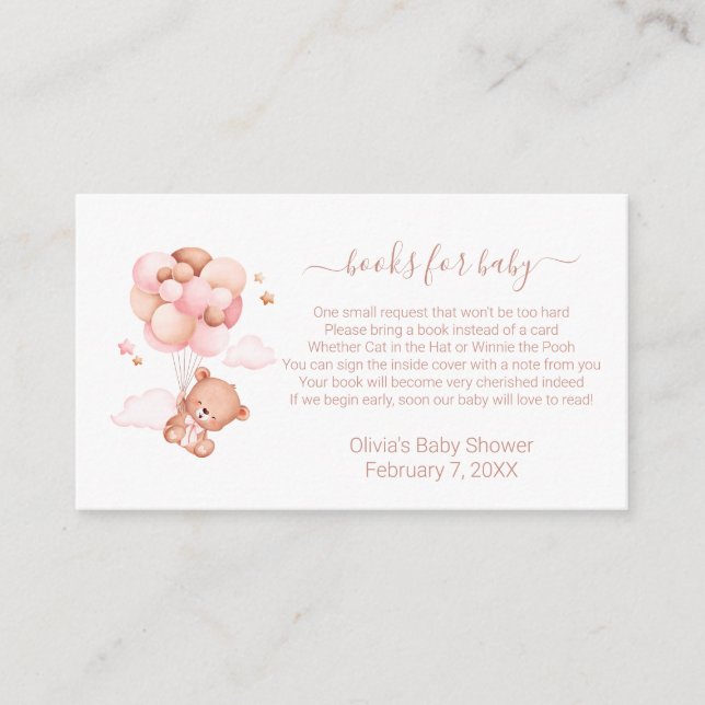 Carte D'accompagnement Baby shower de fille d'ours aquarelle (Devant)