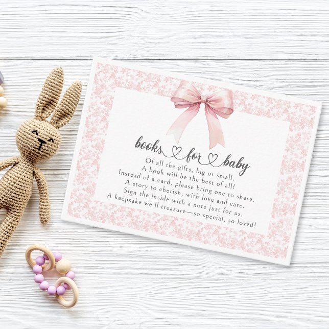 Carte D'accompagnement Baby shower de fille en toile de cou rose (Pink Bow Toile Girl Baby Shower Enclosure Card)
