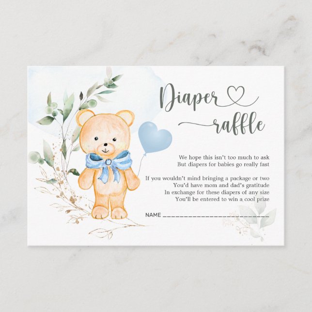 Carte D'accompagnement Baby shower de frai de couches Ours en peluche (Devant)