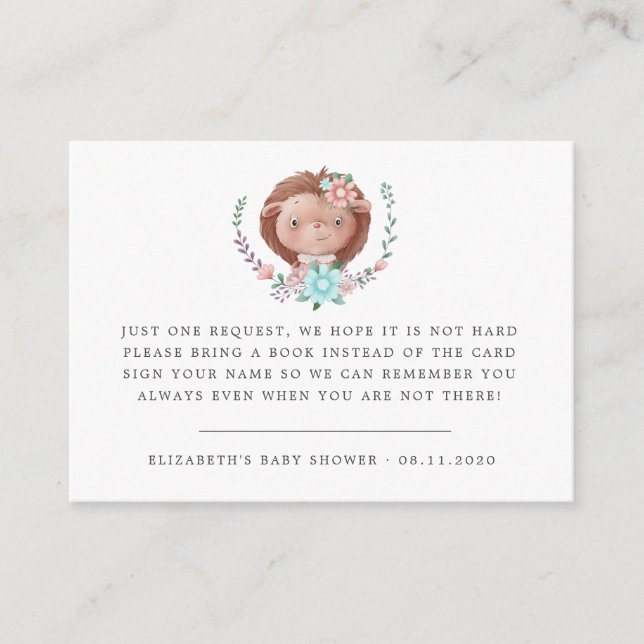 Carte D'accompagnement baby shower de hérisson de bébé pour les animaux d (Devant)