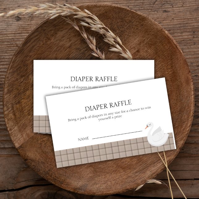 Carte D'accompagnement Baby shower de jauge de En vichy de Swan moderne (Modern Swan Gingham Diaper Raffle Baby Shower Enclosure Card)