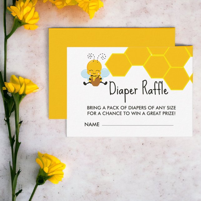 Carte D'accompagnement Baby shower de l'abeille noire jaune (Diaper Raffle Yellow Black Bee Baby Shower Enclosure Cards from Ricaso)