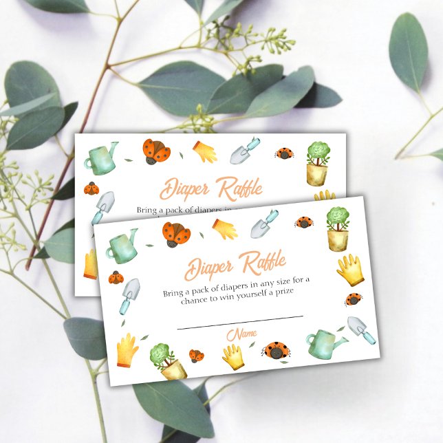 Carte D'accompagnement Baby shower de lanières de jardin de laine de verd (Greenery Ladybug Garden Diaper Raffle Baby Shower Enclosure Card)