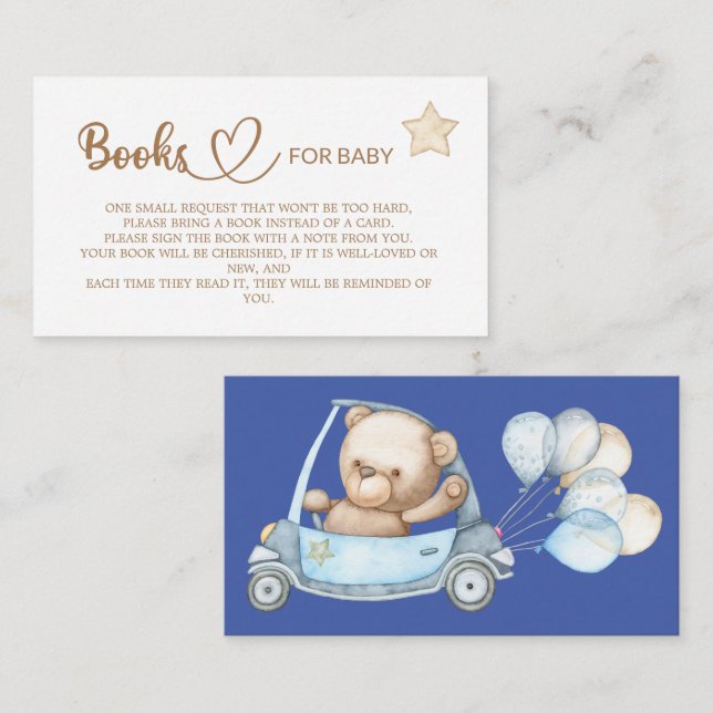 Carte D'accompagnement Baby shower de l'ours en peluche Livres pour bébé  (Devant / Derrière)