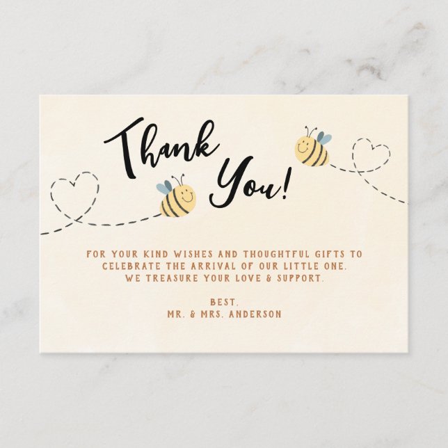 Carte D'accompagnement Baby shower de MERCI d'abeille moderne (Devant)