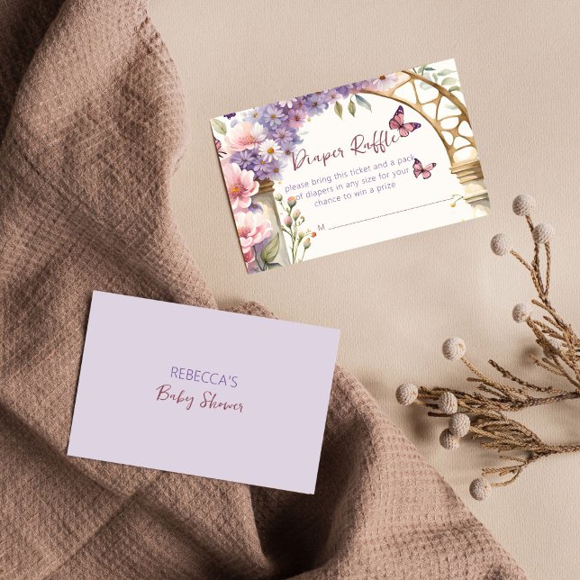 Carte D'accompagnement Baby shower de papillons enchanté tombole de couch (Enchanted butterflies baby shower diaper raffle enclosure card spring summer girl baby shower raffle)