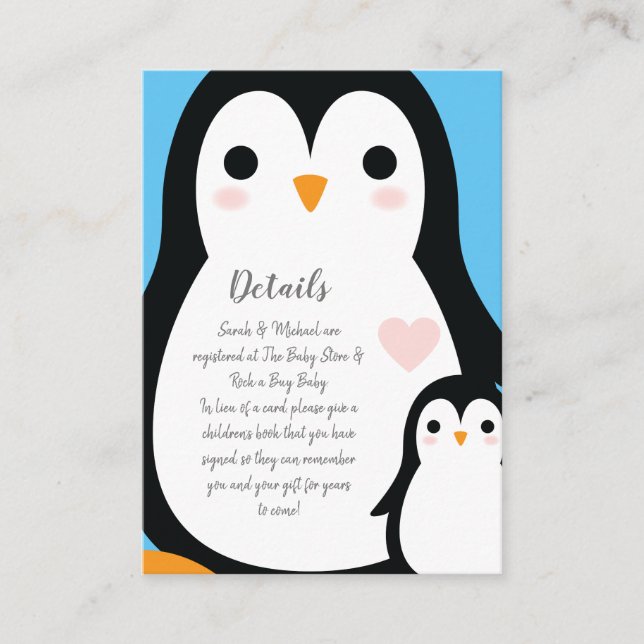 Carte D'accompagnement Baby shower de pingouin (Devant)