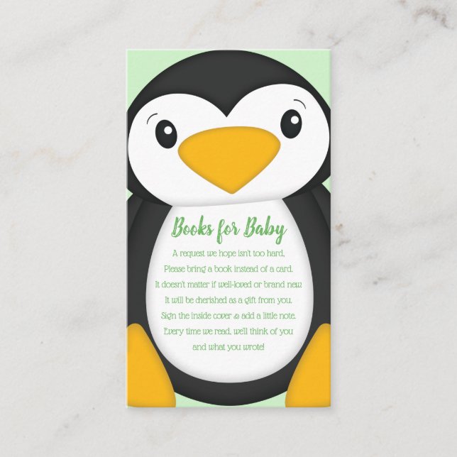 Carte D'accompagnement Baby shower de pingouin vert (Devant)