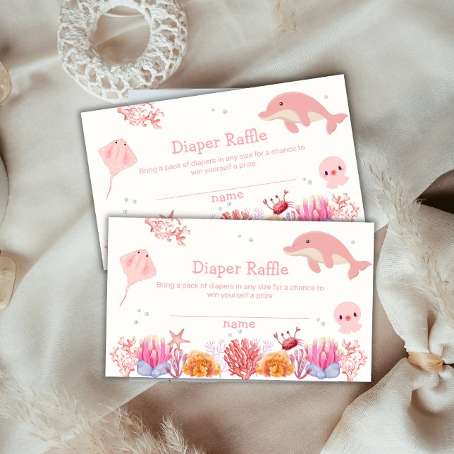 Carte D'accompagnement Baby shower de rousseur Dauphin Rose Océan (Pink Ocean Dolphin Girl Diaper Raffle Baby Shower Enclosure Card)