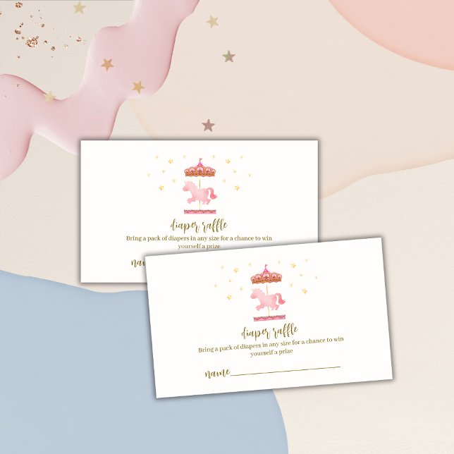 Carte D'accompagnement Baby shower de rousseur de carrousel élegant or (Gold Elegant Carousel Diaper Raffle Baby Shower Enclosure Card)