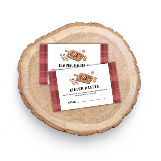 Carte D'accompagnement Baby shower de rousseur de couches BBQ de la campa (Red Plaid Country BBQ Diaper Raffle Baby Shower Enclosure Card)