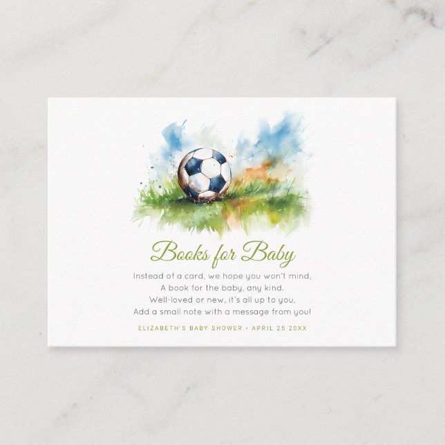 Carte D'accompagnement Baby shower de soccer aquarelle (Devant)
