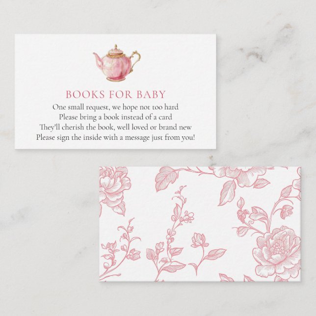 Carte D'accompagnement Baby shower de soirée thé rose pour bébé (Devant / Derrière)
