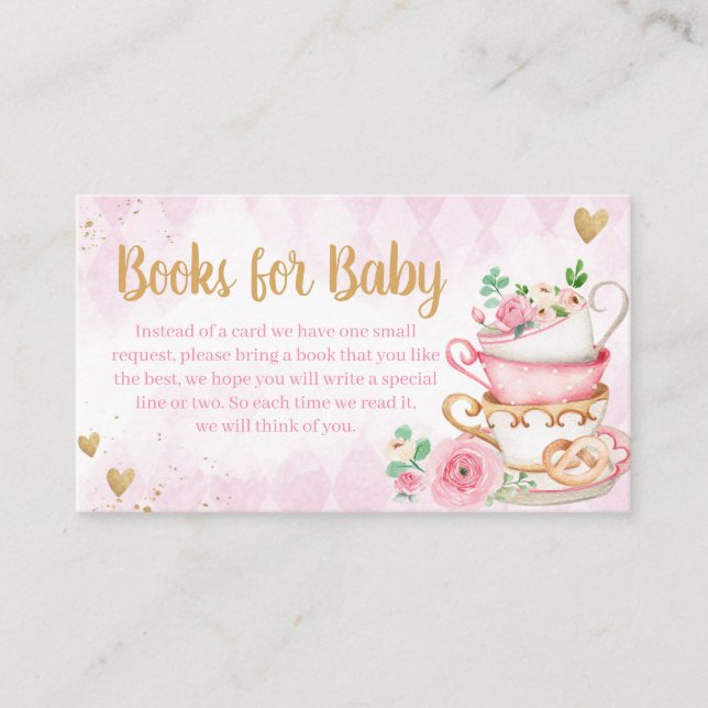 Carte D'accompagnement Baby shower de thé à la florale rose Livres pour b (Devant)