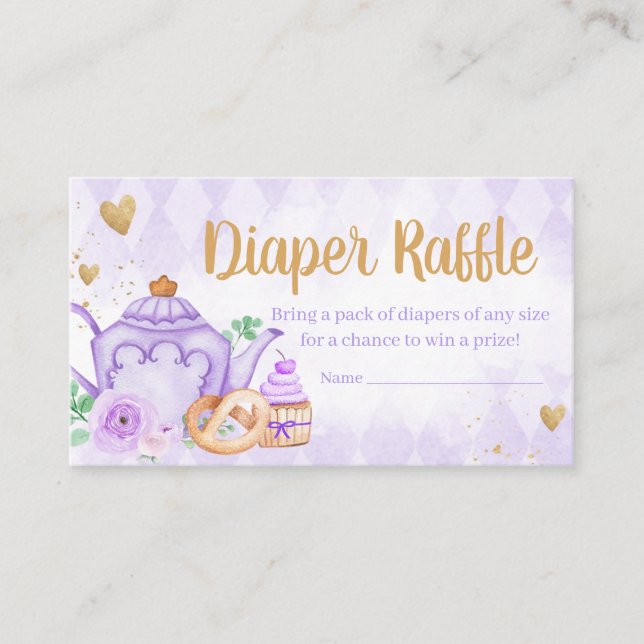Carte D'accompagnement Baby shower de thé floral violet Raffin de couche  (Devant)