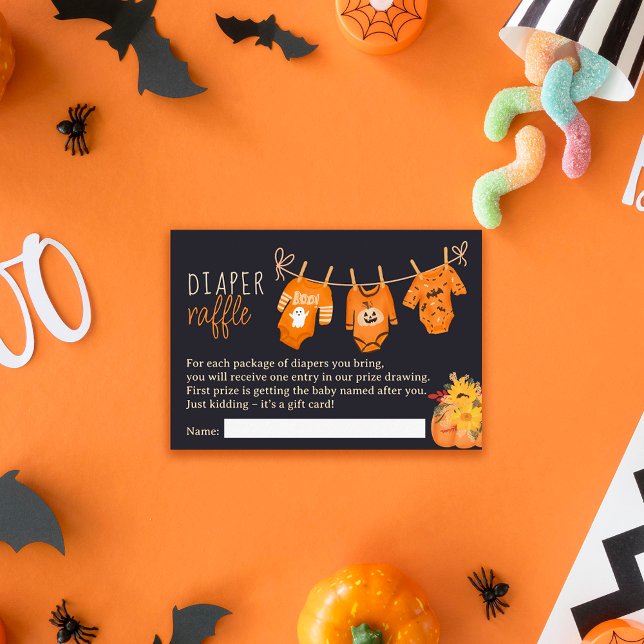 Carte D'accompagnement Baby shower de tombola à couche d'Halloween floral (Cute floral Halloween diaper raffle baby shower Enclosure Card)