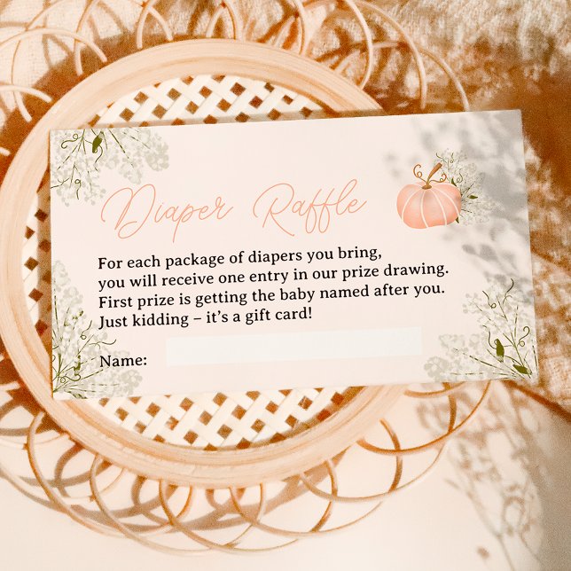 Carte D'accompagnement Baby shower de tombola citrouille rose (Pink pumpkin floral diaper raffle baby shower enclosure card)