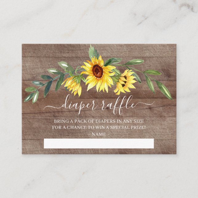 Carte D'accompagnement Baby shower de tournesol jaune rustique Raffin de  (Devant)